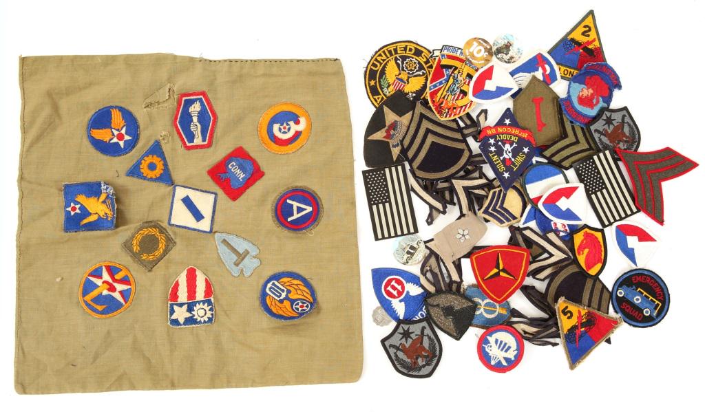 WWII US DIVISION & RANK PATCH LOT: WWII US DIVISION & RANK PATCH LOT 67 WWII era division & rank patches. US Army, USMC patches. Includes theater made embroidered CBI patch.