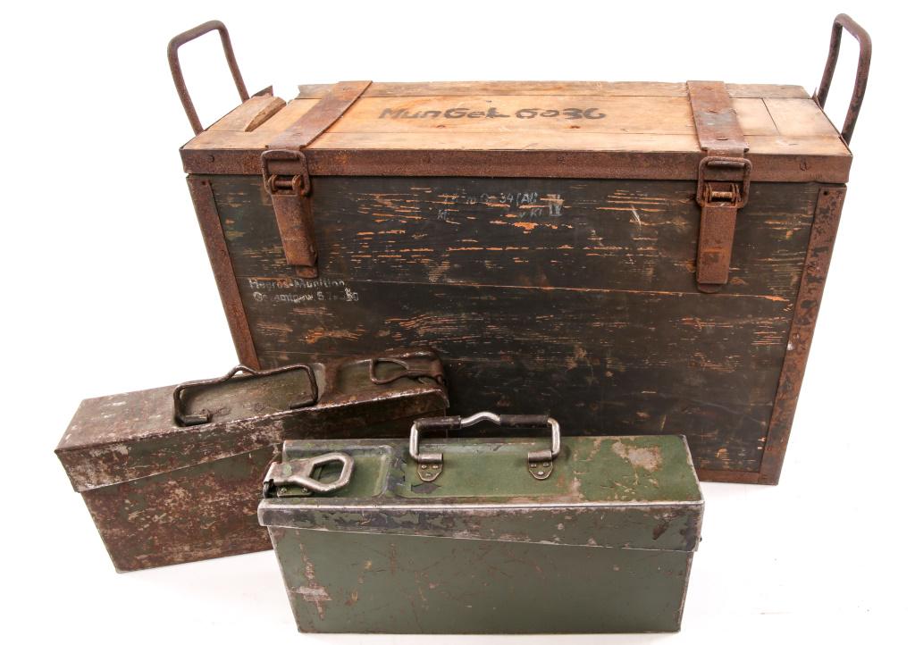WWII GERMAN WOOD CRATE & AMMO CAN LOT OF 3: WWII GERMAN WOOD CRATE & AMMO CAN LOT OF 3
