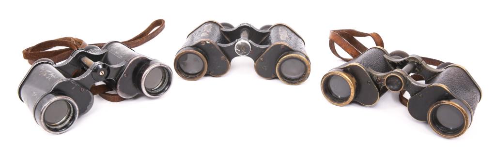 WWII GERMAN ARMY BINOCULAR LOT OF 3: WWII GERMAN ARMY BINOCULAR LOT OF 3 WWII German Army binoculars. 1Oigee Berlin 6 x 30mm M6434, with graduations in optics. 1 Carl Zeiss binocular, with leather strap. 1 unmarked pair of binoculars.