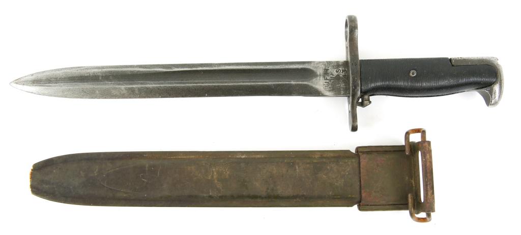 WWII US ARMY U.F.H. M1 GARAND BAYONET: WWII US ARMY U.F.H. M1 GARAND BAYONET WWII US Army U.F.H. marked, M1 Garand bayonet, dated 1943, with scabbard. Blade Length: 10" Overall Length: 14.5"