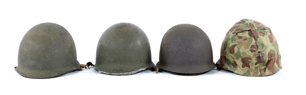 WWII - KOREAN WAR US ARMY M1 HELMET LOT: WWII - KOREAN WAR US ARMY M1 HELMET LOT WWII - Korean War US Army M1 helmet lot of 4. 1 Korean War era refurbished Paratrooper M1 helmet. Size: S-L