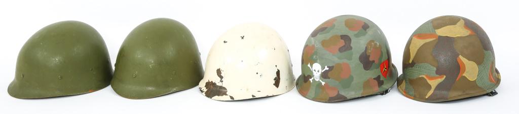 VIETNAM WAR - 1980's US ARMY M1 HELMET & LINER LOT: VIETNAM WAR - 1980's US ARMY M1 HELMET & LINER LOT Vietnam War era - 1980's , US Army M1 Combat helmet & liner lot. 2- USMC 3rd Marine " Trench Art " M1 helmet with liner, circa 1980's. 1- US Army " T