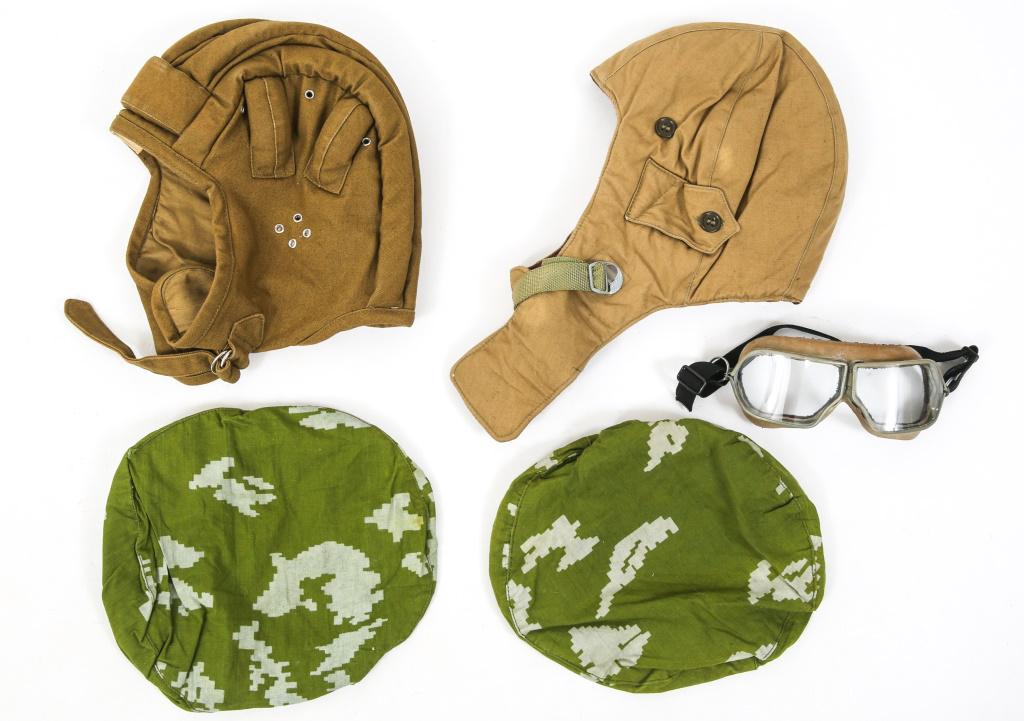 COLD WAR SOVIET HEADGEAR & GOGGLES LOT OF 5: COLD WAR SOVIET HEADGEAR & GOGGLES LOT OF 5 Cold War ear, Soviet headgear & flight goggles, lot of 5. Size: Medium