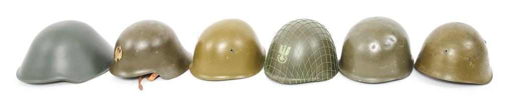 WORLD MILITARY COMBAT HELMET LOT OF 6: WORLD MILITARY COMBAT HELMET LOT OF 6 World Military combat helmet lot of 6. French Paratrooper, East German, Bulgarian, Spanish, Polish.
