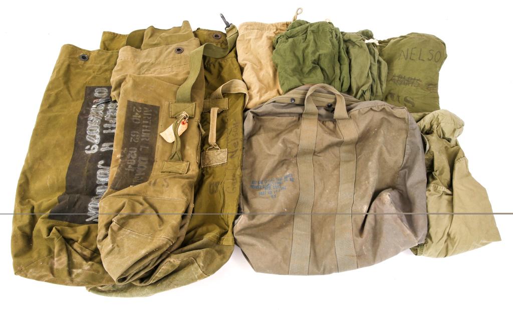 KOREA - VIETNAM US ARMY DUFFEL & LAUNDRY BAG LOT: KOREA - VIETNAM US ARMY DUFFEL & LAUNDRY BAG LOT Lot of 3- duffel bags. 1- flyer kit bag. 5- laundry bags.