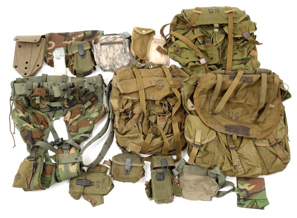MODERN US ARMED FORCES BACKPACK & FIELD GEAR LOT: MODERN US ARMED FORCES BACKPACK & FIELD GEAR LOT 3 US Army LC-1 packs, 1 US Army load vest, M16 ammo pouches, with two magazines. Size: S-L