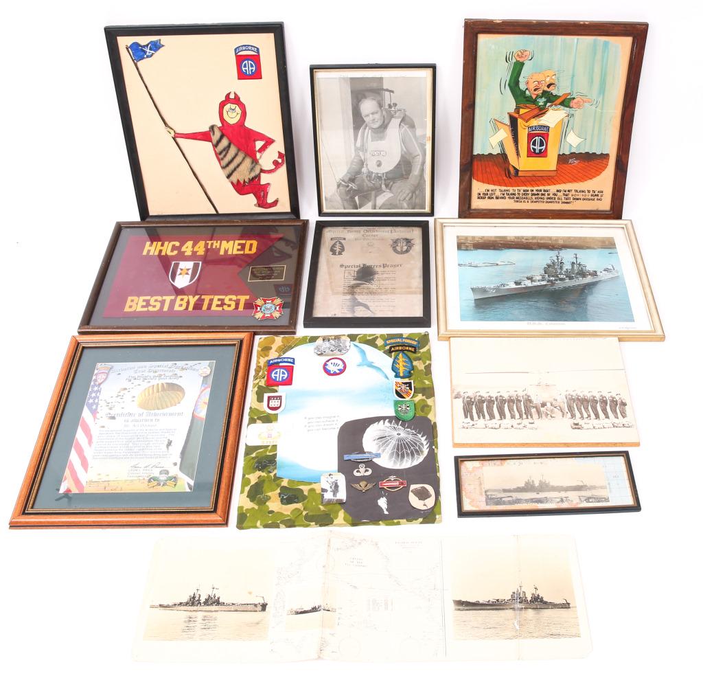 KOREAN - VIETNAM SPECIAL FORCES FRAME & ART LOT: KOREAN - VIETNAM SPECIAL FORCES FRAME & ART LOT 11 Framed Korean - Vietnam War era US Special Forces & 82nd Airborne tribute art, naval photos, and certificates. Size: 16"x21"