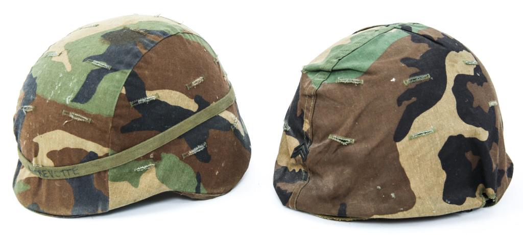 DESERT STORM US ARMY M1 & PASGT COMBAT HELMET LOT: DESERT STORM US ARMY M1 & PASGT COMBAT HELMET LOT Desert Storm US Army M1 & Pasgt combat helmet lot with woodland camo cover. Size: Large