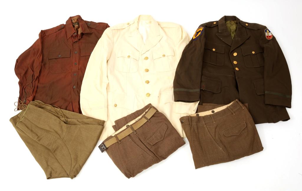 WWII US ARMY OFFICERS UNIFORM LOT: WWII US ARMY OFFICERS UNIFORM LOT WWII US Army ROTC officers tunic. 1 Custom tailored white officers dress tunic, made by K.B. Kim, Co. K.M.A.G. Seoul Korea, name embroidered on top of inside pocket: 
