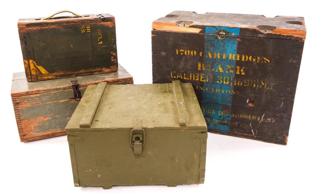 WWI - WWII US WOOD AMMO CASE AND CRATE LOT OF 4: WWI - WWII US WOOD AMMO CASE AND CRATE LOT OF 4