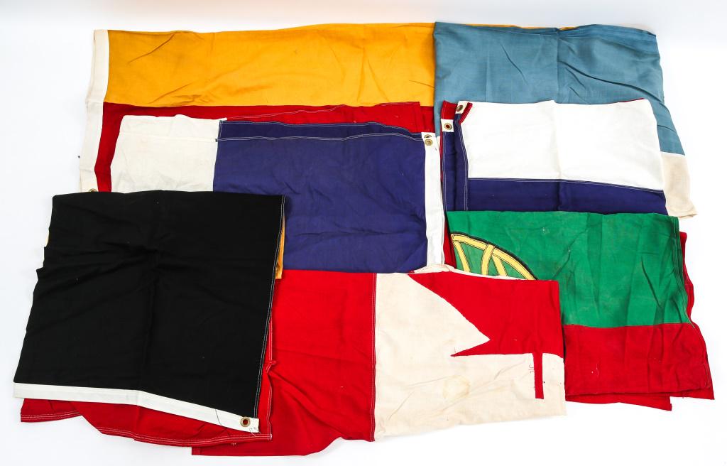 WORLD NATIONAL FLAG LOT OF 7: WORLD NATIONAL FLAG LOT OF 7 US made multiple piece construction, World National flag, lot of 7; France, Canada, Belgium, Spain, Argentina, Portugal. Size: 4 x 6 Ft