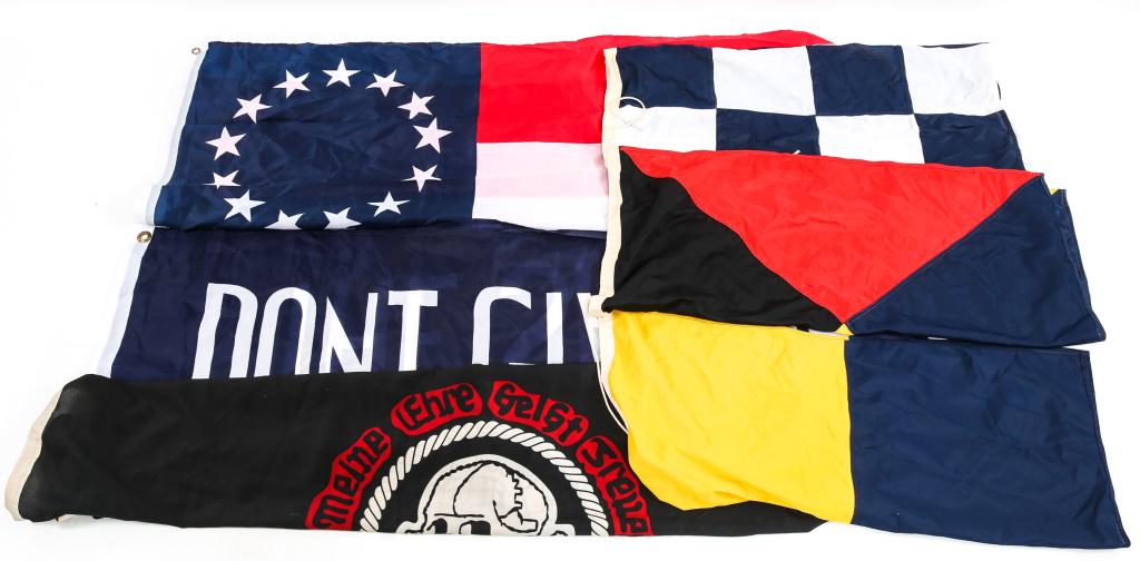 NAVAL SIGNAL & OTHER MODERN NYLON FLAG LOT OF 6: NAVAL SIGNAL & OTHER MODERN NYLON FLAG LOT OF 6 Lot of 6. Size: 26" x 32" to 58" x 34"