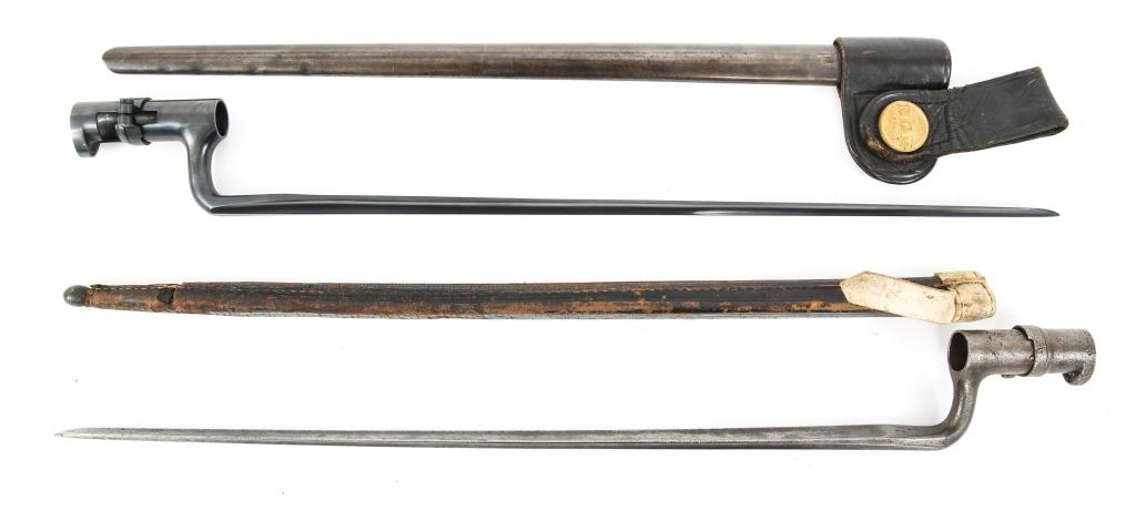 INDIAN WARS US ARMY M1873 SPRINGFIELD BAYONET LOT: INDIAN WARS US ARMY M1873 SPRINGFIELD BAYONET LOT Indian Wars, US Army M1873 Springfield bayonet with scabbard, lot of 2. Blade Length: 18" Overall Length: 21"