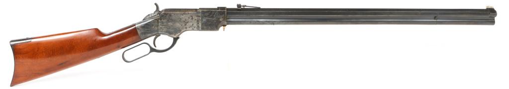 UBERTI MODEL 1860 HENRY .44-40 WIN REPEATING RIFLE: UBERTI MODEL 1860 HENRY .44-40 WIN REPEATING RIFLE Top of receiver reads: "One of One Thousand." Imported by Taylors & Co. Caliber / Gauge: .44-40 Win Barrel Length: 24" Serial Number: 08694