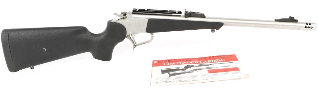 THOMPSON CENTER CONTENDER CARBINE .45-70 CAL RIFLE: THOMPSON CENTER CONTENDER CARBINE .45-70 CAL RIFLE Thompson Center model Contender .45-70 caliber rifle. Optics mount included. Caliber / Gauge: .45-70 govt Barrel Length: 17.5" Serial Number: S24775