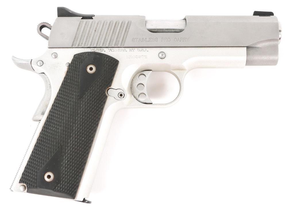 KIMBER MODEL STAINLESS PRO CARRY .45 ACP PISTOL: KIMBER MODEL STAINLESS PRO CARRY .45 ACP PISTOL One magazine. Caliber / Gauge: .45 ACP Barrel Length: 4" Serial Number: KR03972