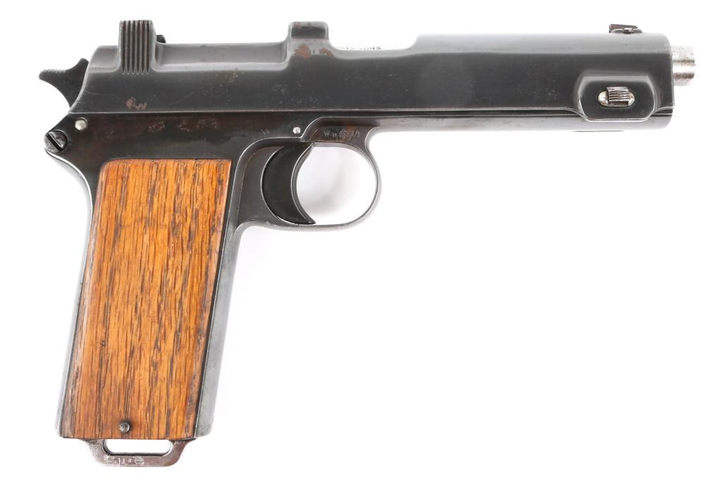 1914 STEYR MODEL M1912 9mm PISTOL: 1914 STEYR MODEL M1912 9mm PISTOL Dated 1914 on left side of receiver. Matching serial numbers. Caliber / Gauge: 9mm Steyr Barrel Length: 5" Serial Number: 6595F