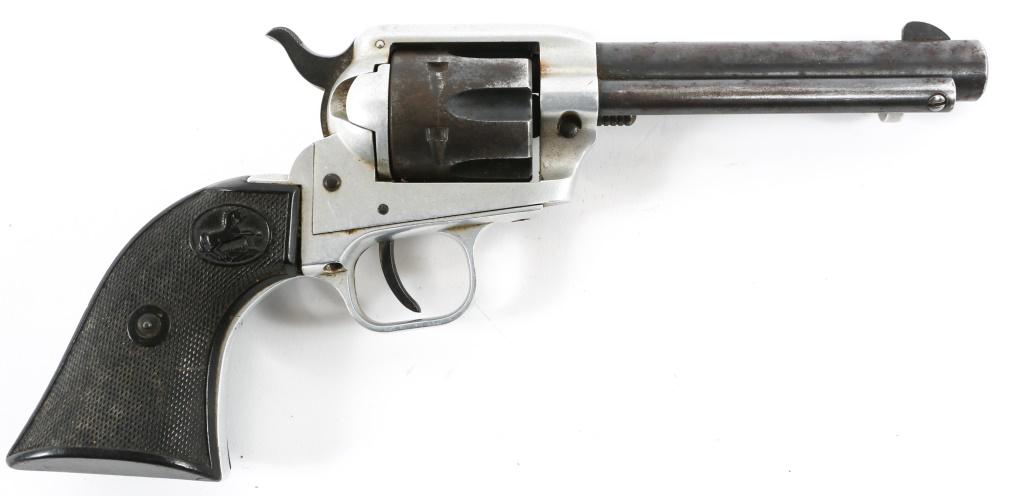 COLT FRONTIER .22LR SINGLE ACTION REVOLVER: COLT FRONTIER .22LR SINGLE ACTION REVOLVER Single action Colt revolver. Leather after market holster. Hammer does not stay cocked. Some oxidation on barrel. Caliber / Gauge: .22 LR Barrel Length: 4" S