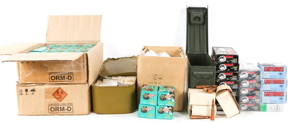 7.62x54R AMMUNITION LARGE LOT: 7.62x54R AMMUNITION LARGE LOT 2300+ rounds of 7.62X54R ammunition. Mixed brand and shot. Brown Bear, Russian Surplus, Wolf. Caliber / Gauge: 7.62x54R