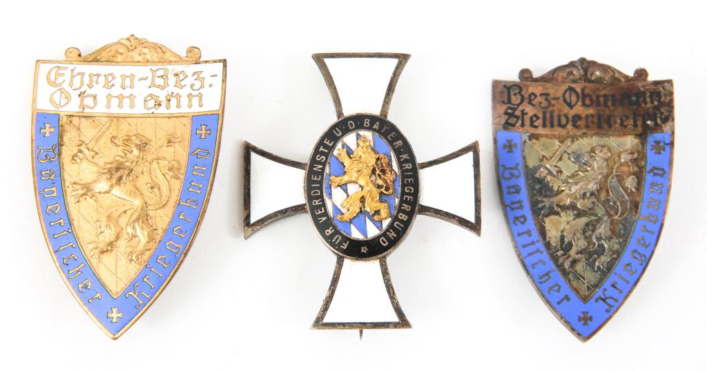 IMPERIAL BAVARIAN VETERAN ASSOC MERIT CROSS: IMPERIAL BAVARIAN VETERAN ASSOC MERIT CROSS Lot of 3. Includes WWI Imperial Germany, Bavarian veteran association cross for exceptional Merit, Constructed of silvered bronze with multi-colored enamels