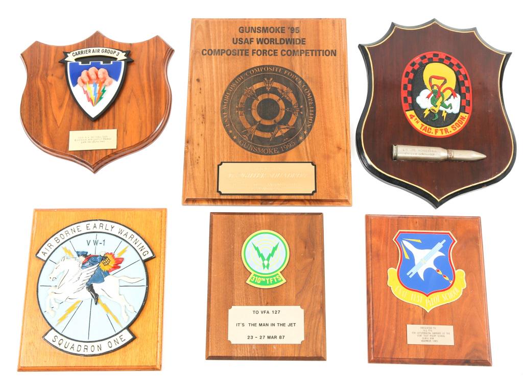USN & USAF PILOT SQUADRON TROPHY PLAQUE LOT OF 6: USN & USAF PILOT SQUADRON TROPHY PLAQUE LOT OF 6 US Navy & USAF Pilot Squadron trophy plaque, lot of 6.