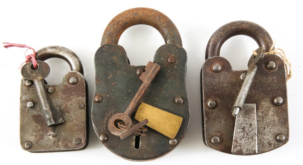 PRISONER OF WAR LOCKS - LOT OF 3: PRISONER OF WAR LOCKS - LOT OF 3 Three prisoner of war locks of unknown origin. Includes keys. Owned by General Anthony Palumbo. From the collection and personal effects of General Anthony L. Palumbo 
