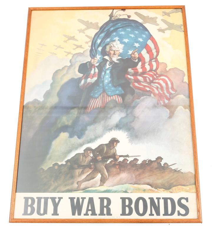 WWII US PROPAGANDA WAR BOND POSTER WSS 510: WWII US PROPAGANDA WAR BOND POSTER WSS 510 WWII US War propaganda professionally framed poster. " Buy War Bonds " , US Government Printing Office, 1942 - O - 469204 , WSS 510. Size: 30" x 40"