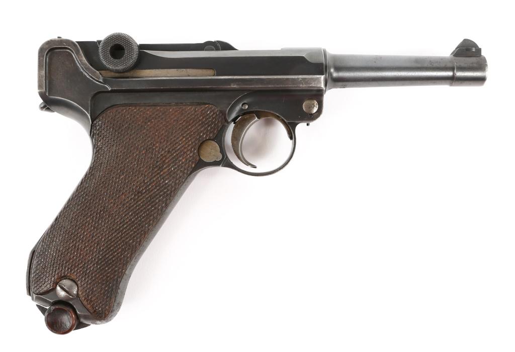 DWM MODEL P08 7.65X21mm PISTOL: DWM MODEL P08 7.65X21mm PISTOL Matching serial numbers on firearm. Magazine serial number not matching. Caliber / Gauge: 7.65x21mm Barrel Length: 3.75" Serial Number: 8726i