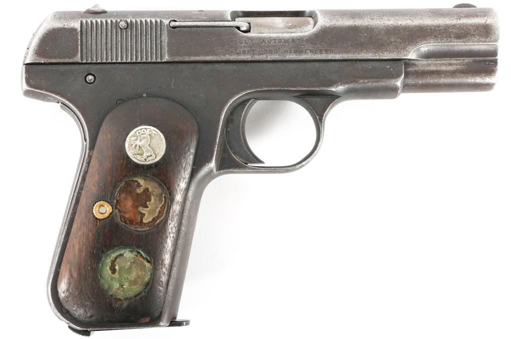 1915 COLT MODEL 1908 .380 ACP HAMMERLESS PISTOL: 1915 COLT MODEL 1908 .380 ACP HAMMERLESS PISTOL 1915 Colt model 1908 .380 ACP hammerless pistol. One magazine. Caliber / Gauge: .380 ACP Barrel Length: 3.75" Serial Number: 26482