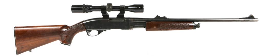 REMINGTON MODEL 760 .30-06 RIFLE WITH SCOPE: REMINGTON MODEL 760 .30-06 RIFLE WITH SCOPE Remington model 760 Game Master pump action .30-06 caliber rifle. Bushnell sportview 3-9x40 scope with see through style mounts. Missing magazine Caliber / 