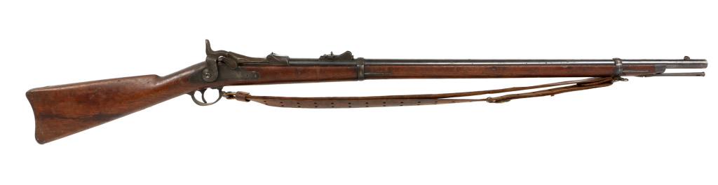 US SPRINGFIELD MODEL 1873 TRAPDOOR RIFLE: US SPRINGFIELD MODEL 1873 TRAPDOOR RIFLE Circled "P" cartouche on bottom of buttstock near trigger guard tang. "516" stamped near buttplate. Inspectors cartouche reads "SWP 1887." Leather sling. Calib
