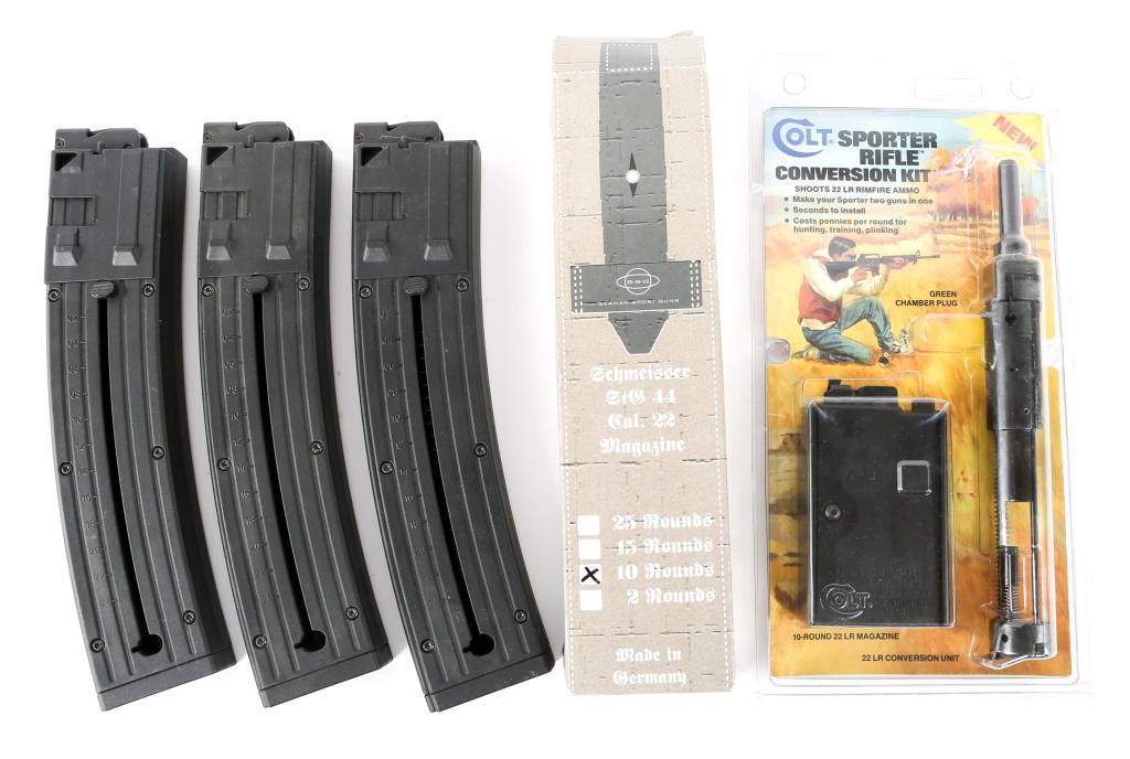 COLT SPORTER RIFLE .22LR CONVERSION KIT & MAG LOT: COLT SPORTER RIFLE .22LR CONVERSION KIT & MAG LOT Colt Sporter Rifle .22 LR Conversion Kit & five magazines. Size / Gauge: .22 LR