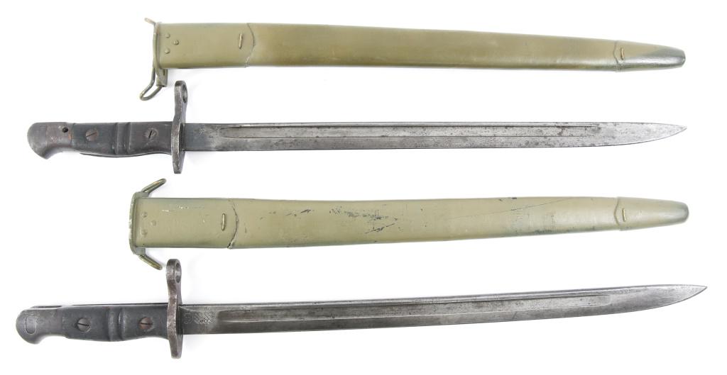 WWI US M1917 REMINGTON BAYONET LOT OF 2: WWI US M1917 REMINGTON BAYONET LOT OF 2 WWI US Model 1917 Remington bayonet with leather & steel fittings scabbard ( re-painted ), lot of 2. Blade Length: 17" Overall Length: 21.3/4"