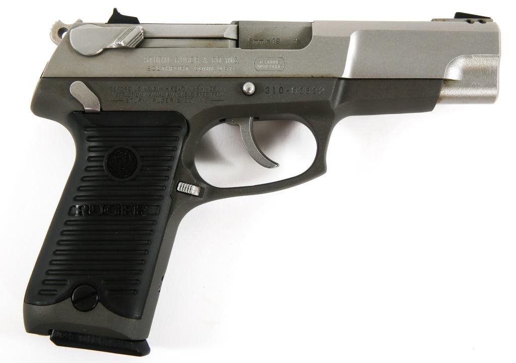 RUGER MODEL P89 STAINLESS 9MM PISTOL: RUGER MODEL P89 STAINLESS 9MM PISTOL Ruger model P89 9mm pistol. Stainless finish. Factory manuals. One magazine. Caliber / Gauge: 9mm Barrel Length: 4.5" Serial Number: 310-83532