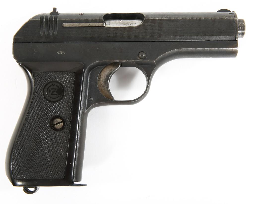 WWII CZ MODEL 1927 7.65x17mm PISTOL GERMAN MARKED: WWII CZ MODEL 1927 7.65x17mm PISTOL GERMAN MARKED WWII CZ model 1927 7.65x17mm pistol. Blued finish with bakelite grip. Right side slide reads: "Pistole Modell 27 Kal 7,65," and top of slide reads: "B