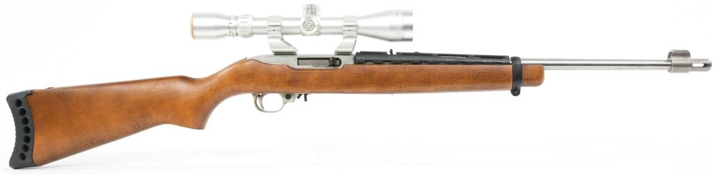 RUGER MODEL 10/22 .22 LR CARBINE: RUGER MODEL 10/22 .22 LR CARBINE Ruger model 10/22 .22 LR Stainless Carbine, with Simmons 8-Point 3-9x40mm scope. Walnut stock. No magazine. Caliber / Gauge: .22 LR Barrel Length: 18.5" Serial Number: