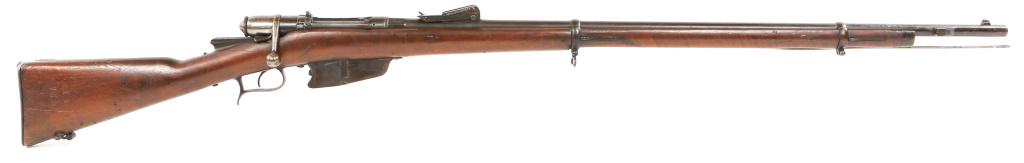ITALIAN VETTERLI VITALI 1870/87/15 6.5mm RIFLE: ITALIAN VETTERLI VITALI 1870/87/15 6.5mm RIFLE 1884 dated Italian Vetterli Vitali model 1870/87/15 6.5mm Carcano rifle. Barrel shank reads: "PA" in oval, "Torre Annunziata," "1884," and "YY.7354." Rig