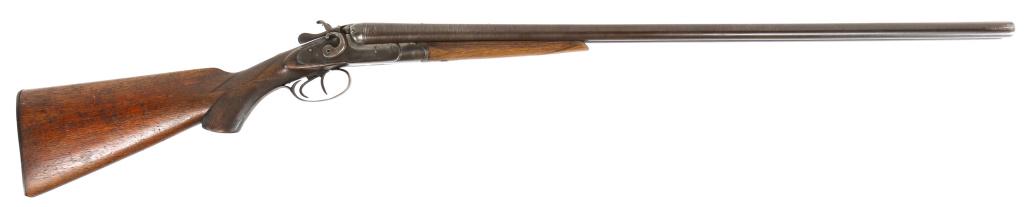 BELGIAN WM. PARKHURST SBS 16 GA HAMMER SHOTGUN: BELGIAN WM. PARKHURST SBS 16 GA HAMMER SHOTGUN Belgian Wm. Parkhurst 16 gauge side-by-side hammer shotgun. Damascus barrels that read: "Belgium Laminated Steel." Underside of right barrel stamped "44,