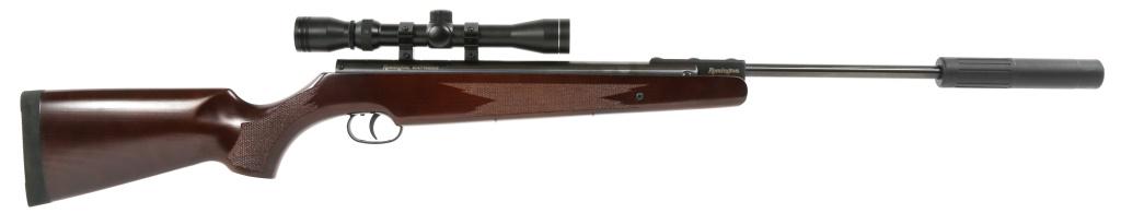REMINGTON EXPRESS XP .177 CAL PELLET RIFLE: REMINGTON EXPRESS XP .177 CAL PELLET RIFLE Remington Express XP .177 cal pellet rifle, with sound suppressing muzzle device and 3-9x32mm scope. Wooden stock. Original box and papers. Caliber / Gauge: 