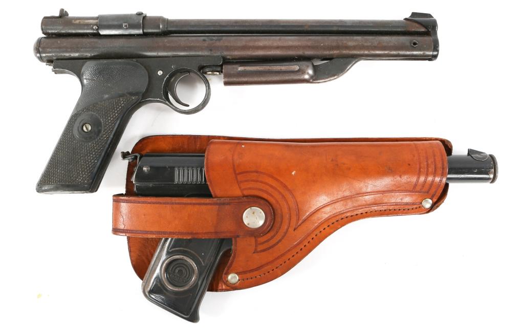 DAISY & CROSMAN AIR PISTOL LOT OF 2: DAISY & CROSMAN AIR PISTOL LOT OF 2 Daisy No.118 Targeteer .177 cal air pistol, with leather holster. Crosman model 130 .22 cal air pistol. Caliber / Gauge: .177 & .22 Barrel Length: 6"-9" Serial Numb