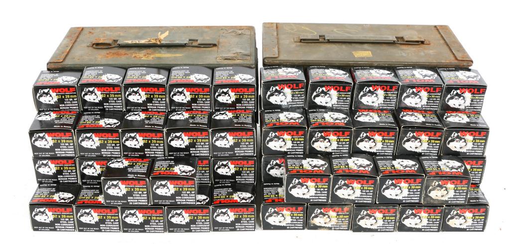 WOLF 7.62X39 122GR HP AMMUNITION LARGE LOT IN CANS: WOLF 7.62X39 122GR HP AMMUNITION LARGE LOT IN CANS Wolf 7.62x39 122GR. HP ammunition. 1650+ rounds in two ammo cans. Caliber / Gauge: 7.62x39