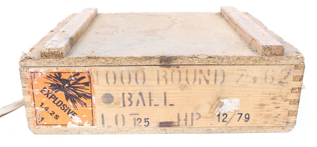 SURPLUS 7.62x39mm 1000RD AMMO CRATE: SURPLUS 7.62x39mm 1000RD AMMO CRATE 1000rds of 7.62x39mm ball ammunition in sealed wooden ammo crate. Caliber / Gauge: 7.62x39mm