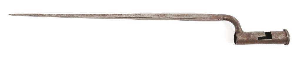 EARLY 19TH CENT. US TRIANGULAR BAYONET Z-SOCKET: EARLY 19TH CENT. US TRIANGULAR BAYONET Z-SOCKET Marked "6 SNY" on the muzzle facing flat top of the bayonet near socket. Socket is a plain tube with end-rim, no locking ring. Socket has a simple Z-slo