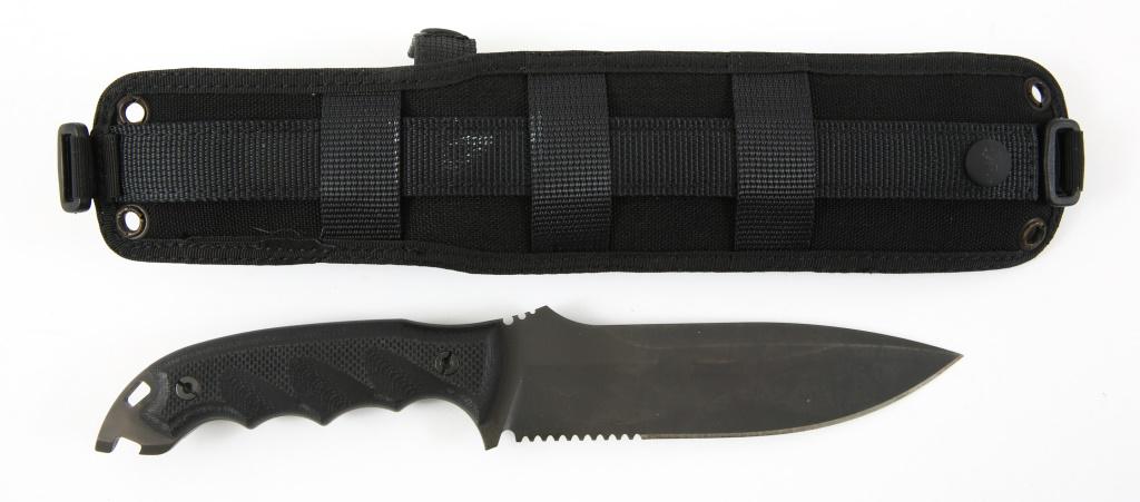 BLACKWATER GRIZZLY 6 TACT COMBAT SURVIVAL KNIFE: BLACKWATER GRIZZLY 6 TACT COMBAT SURVIVAL KNIFE Blackwater Grizzly-6 tactical combat survival knife, drop point partially serrated blade. LionSteel blade, made in Italy. Bone crusher spine. Ergonomic 
