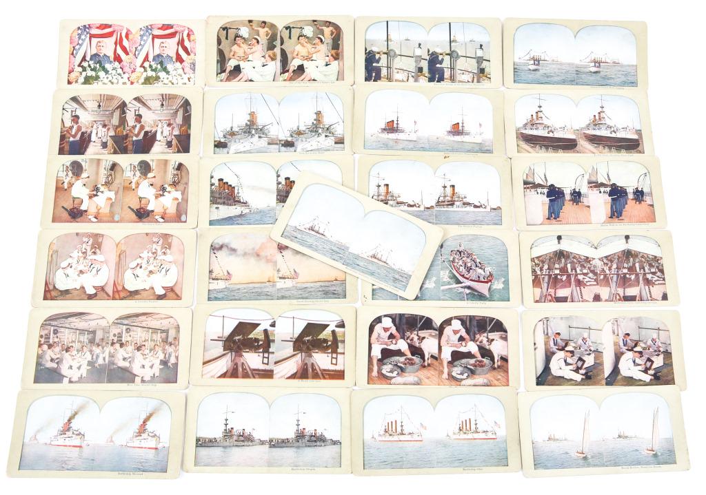 VINTAGE US NAVY STEREO VIEW CARD LOT OF 25: VINTAGE US NAVY STEREO VIEW CARD LOT OF 25 Lot of 25 assorted US Navy stereo view cards. Size: 7" x 3.1/2"
