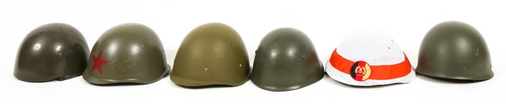 WORLD MILITARY ARMY COMBAT HELMET LOT OF 6: WORLD MILITARY ARMY COMBAT HELMET LOT OF 6 World Army Military combat helmet, lot of 6. Includes 1- DDR with white parade cover; 1- Polish Wz63 Airborne; 1- Bulgarian M51/72; 2- Soviet; 1- Polish.