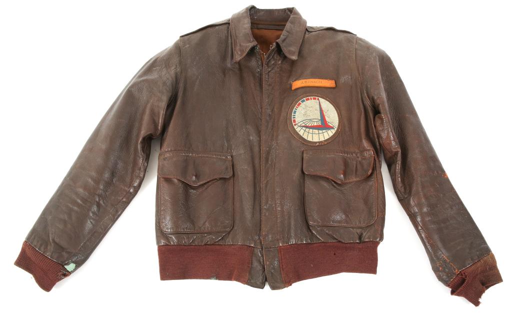 WWII AAF AIR TRANSPORT ATC NAMED A2 FLIGHT JACKET: WWII AAF AIR TRANSPORT ATC NAMED A2 FLIGHT JACKET WWII US Army Air Force ATC A2 leather flight jacket. Name tag read " J. Banach ". 4.3/4" ATC " silk screen painted leather patch. Mfg tag missing. Siz
