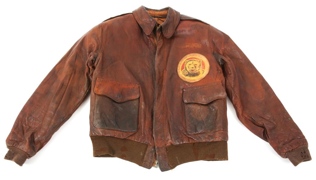 WWII 11th AAF 73rd BOMB SQUADRON A2 FLIGHT JACKET: WWII 11th AAF 73rd BOMB SQUADRON A2 FLIGHT JACKET WWII US Army 11th Air Force, 73rd Bomb Squadron, 28th Bomb group A-2 leather flight jacket. One piece construction " silk screen " painted, 73rd BS pa