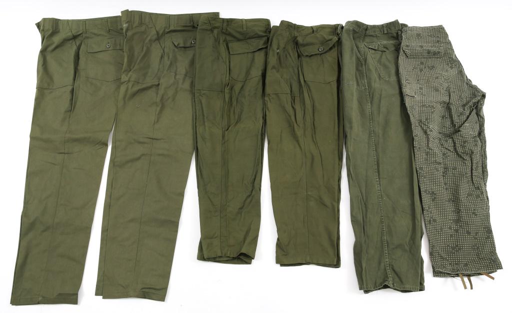 COLD WAR US ARMY UTILITY & CAMO PANTS LOT OF 6: COLD WAR US ARMY UTILITY & CAMO PANTS LOT OF 6 Cold War US Army OG107 utility & night vision camo pants, lot of 6. Size: M - L