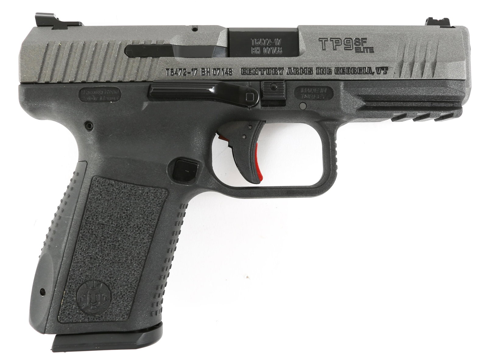CANIK MODEL TP9SF ELITE 9mm PISTOL: CANIK MODEL TP9SF ELITE 9mm PISTOL Canik model TP9SF Elite 9mm semi-automatic pistol. One magazine. Black synthetic Canik holster. Imported by Century Arms Inc. Warren sights. Caliber / Gauge: 9mm Bar